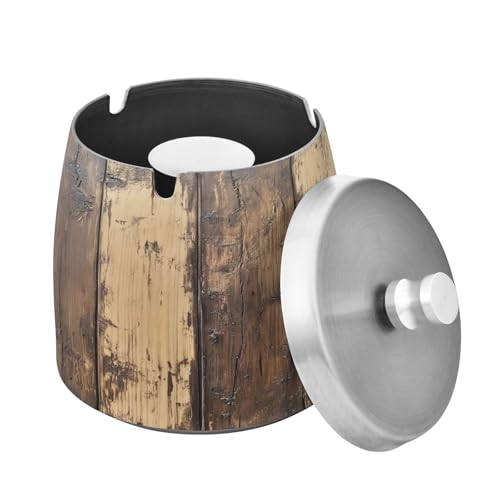 Ewusp Cenicero de madera para interiores y exteriores, resistente al viento, a prueba de olores, cenicero de acero inoxidable con tapa, cenicero de escritorio para fumar, cenicero de cigarrillos para