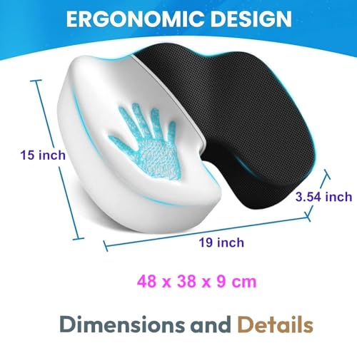 Grin Health Large Thick Orthopedic Coccyx Cushion | Ergonomic Design Contoured Seat Cushion for Coccyx,Tailbone, Sciatica, Hip Lower Back Pain Relief | Wheelchair Seat Cushion