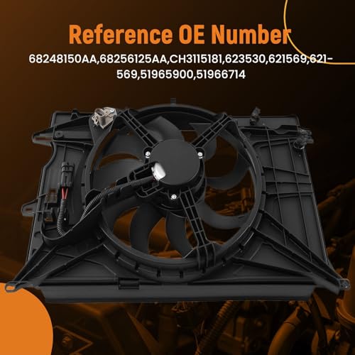 Image of maXpeedingrods Engine Cooling Fan Assembly for Fiat 500X l4 1.4L 2016-2018, 68248150AA, for Jeep Renegade 2015-2018, 68256125AA CH3115181 623530