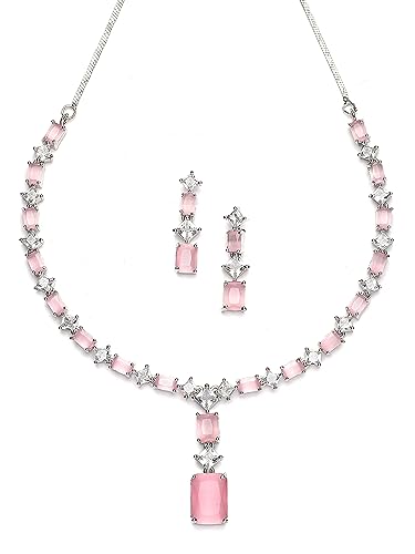 Image of Karatcart Elegant Silver Plated Blue American Diamond Necklace Set for Women