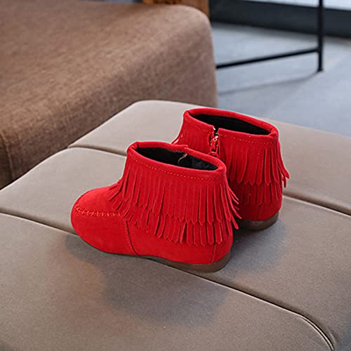Kids Girls Tassel Bootie Fringe Ankle Boots Retro Tassel Suede Comfy Buckle Round Head Flat Zipper Short Boots3