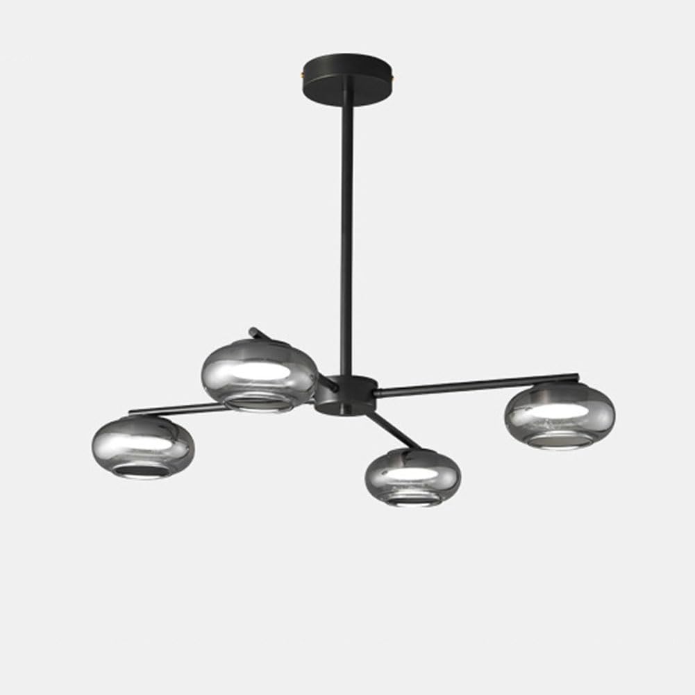 KXEcoLife Simple electroplated glass dining chandelier, Italian minimalist full copper for bedroom study room living lamps and lanterns,Black,4 Heads