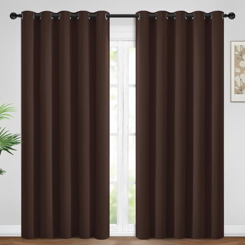 Yakamok Blackout Curtains for Bedroom 2 Panels Set 84 Inch Length Thermal Insulated Room Darkening Dark Black Out Drapery Grommet Window Treatments Drapes for Living Room, 70x84, Chocolate Brown