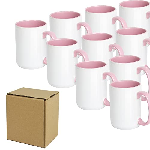 Artonusa Sublimation Mugs 15Oz Two Tone With Pink Inside And Handle, Sublimation Coffee Mugs With Brown Mail Order Box ,Case Of 18 Pieces #TOP30