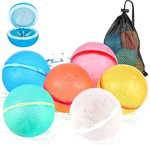 Smasiagon 12 PC Reusable Magnetic Water Balloons, Refillable Water Bomb Splash Balls Self Sealing Quick Fill, Latex-Free Silicone Outdoor Toys for Kids Adults Outside Games Summer Fun Party