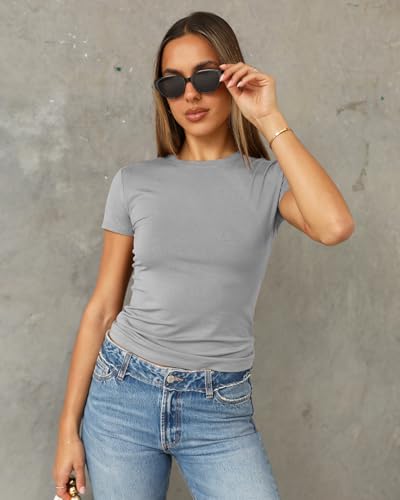Image of Abardsion Women's Casual Basic Slim Fit T Shirts | Summer Clothes 2026 Going Out Crop Tops Short Sleeve Crew Neck Ladies Tees