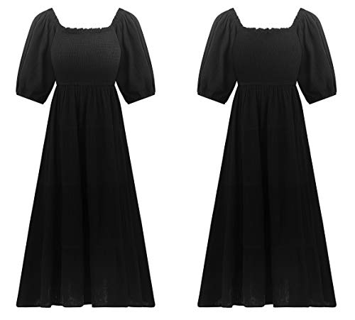 Image of R.Vivimos Women's Summer Cotton Lantern Sleeves Ruffled Off Shoulder A-Line Midi Dresses
