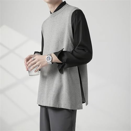 Men's Sweater Vest Casual Side High Slit Round Neck Sleeveless Knitted Pullovers Waistcoat4