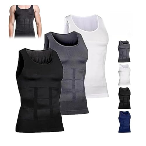 HuayoRong Shaperluv for Men, Shaperluv Tank 2.0 Mens, Chest-Sculpting, Fat-Hiding Fitness Tank Top，Breathable (Black+White+Grey,Medium)