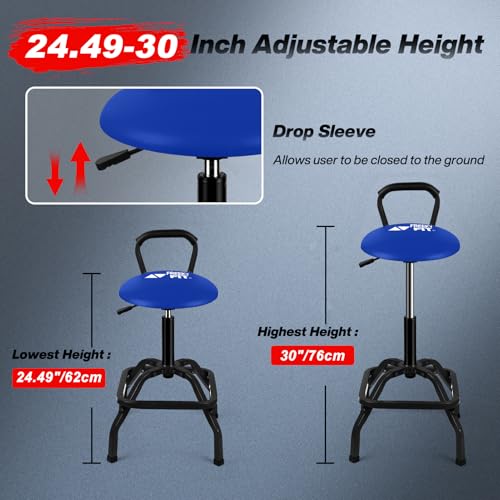 Image of Garage Stool, Adjustable Height Swivel Work Mechanic Shop Stool with Backrest, Pneumatic Shop Chair for Home, Workshop, 300 LBS Capacity, 360 Rotation, Heavy Duty, Blue