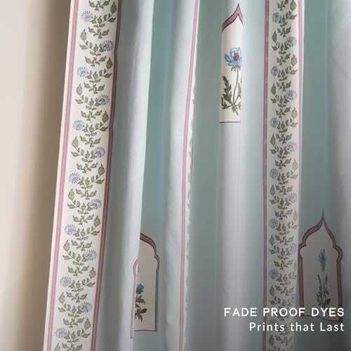 Image of Tranquebar Curtain Co. Window Curtains 5 Feet, 60-65% Room Darkening,Multi Blue Mughal Print, Cotton Curtains for Window, Cotton Curtains 5 Feet Long Set of 2, BackTab Loops,Noor (152 cm) - Set of 2