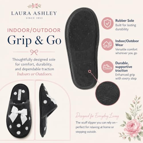 Image of Laura Ashley Ladies Embroidered Soft Terry Plush Scuff Slipper