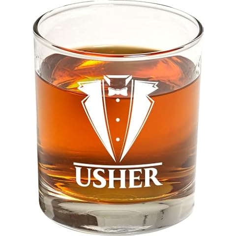 PrestigeHaus Whiskey Glass Set – Engraved Whiskey Glasses With Wedding Usher Theme – Set of 2 – Etched Cocktail Glasses – Old-Fashioned Glasses – 10 Ounces Cover