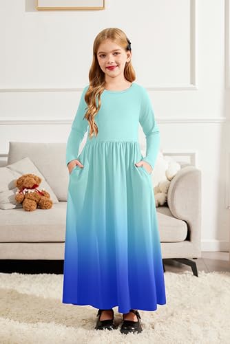Image of Arshiner Girls Maxi Dress Long /Short Sleeve Casual Holiday Dress with Pockets for 5-13 Years