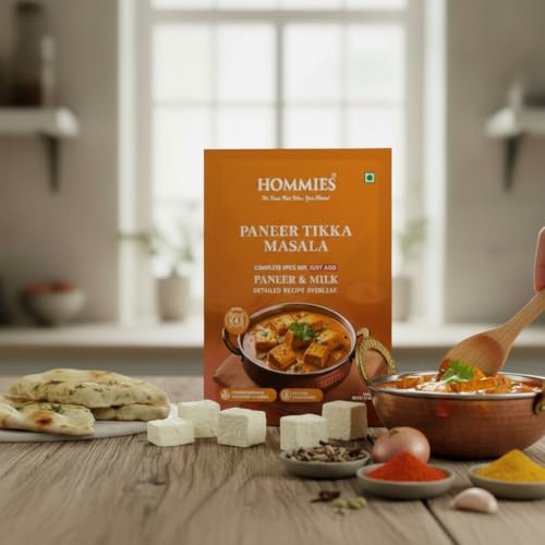 Image of Hommies Paneer Lover's Spice Combo | Paneer Tikka Masala, Paneer Butter Masala, Paneer Makhanwala & Kaju Curry Spice Mix | Ready to Cook | Just Add Basics | Serves 4 Each | Vegetarian | No Preservatives| Pack of 4 (50g Each, Total 200g) (Combo of 4-5)
