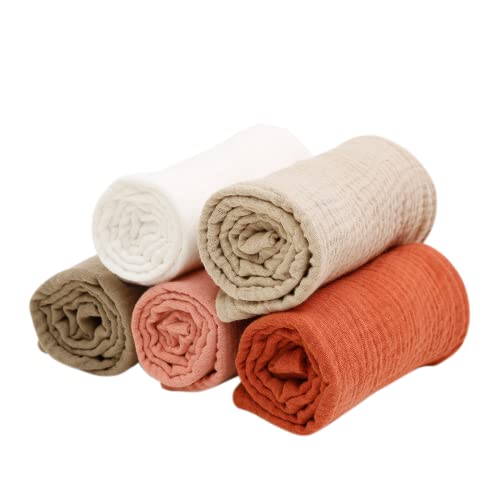 Image of RovyFota Babies 5-Pack Baby Muslin Burp Cloths - Soft, Absorbent Cotton Burp Cloths - Colors: White, Pink and Grey