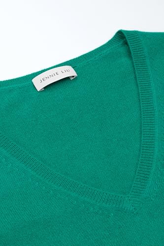 Image of JENNIE LIU Women's 100% Pure Cashmere Long Sleeve Pullover V Neck Sweater
