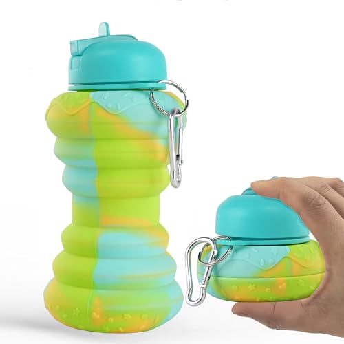 Image of Kuber Industries Pack of 2 Collapsible 600 ml Silicone Water Bottle With Flip Cap | Lightweight & Portable School Water Bottle - Ideal For Travel & Gym | Green