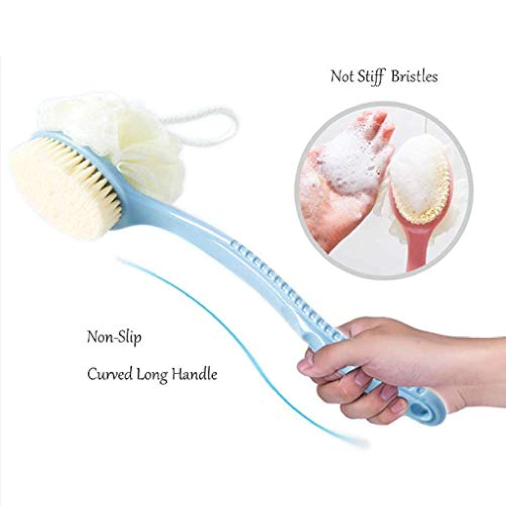 Loofah Back Scrubber with Curved Handle for Shower