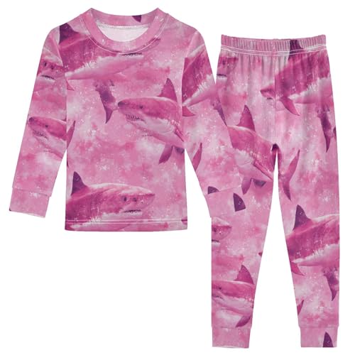 Pajama Sets Long Sleeve Pink Sharks Swimming Together Soft Comfy Sleepwear 2 Piece PJS 3-8T