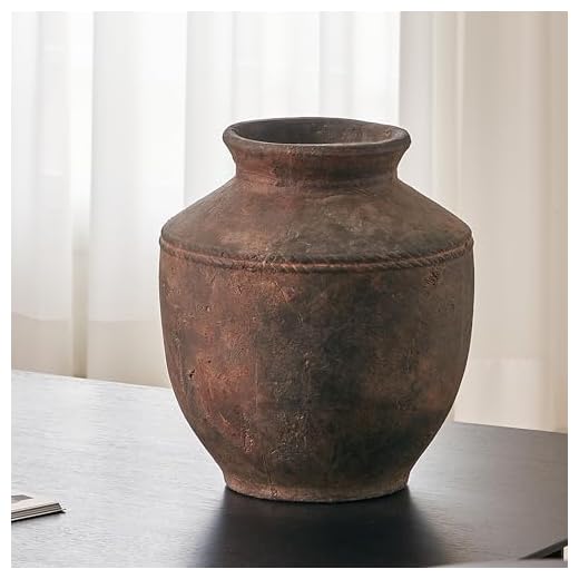 LB2 Ceramic Rustic Vase, 13.6" Tall Zen Style vase, Terra Cotta Pitcher Vase, Distressed Farmhouse Decor, Pottery Decorative Flower Vase for Home Decor, Table, Living Room Decor