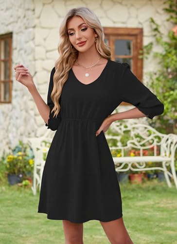 Womens Spring Summer Tunic Dress Short Sleeve V Neck Casual Loose Flowy Swing Mini Shift Dresses with Pockets2