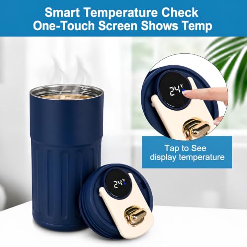 Image of Coffee Travel Mug with Smart LED Temperature Display - Made of 304 Stainless Steel- Leakproof Reusable Tea & Water Bottle for Office, Car & Outdoor with Carrying Loop - 460 ml