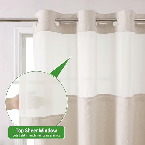 eachope Extra Long No Hooks Needed Linen Textured Shower Curtain with Snap-in Fabric Liner Set,Cream Hotel Luxury Decor Shower Curtains for Bathroom,Waterproof & Washable,71Wx92H by eachope - Image 4