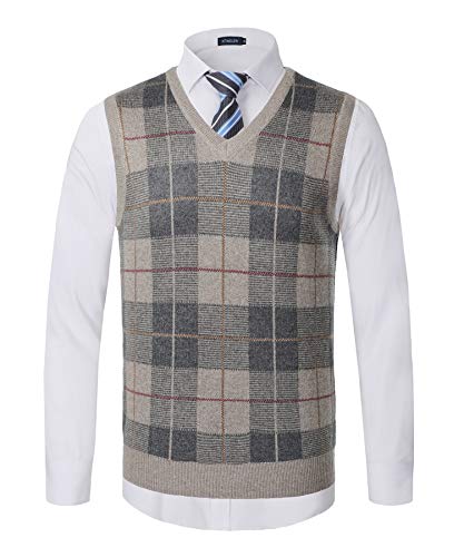 Mens Knitted Vest V Neck Thick Sleeveless Wool Blend Slim Fit Pullover Knitwear Checked Sweater Vests