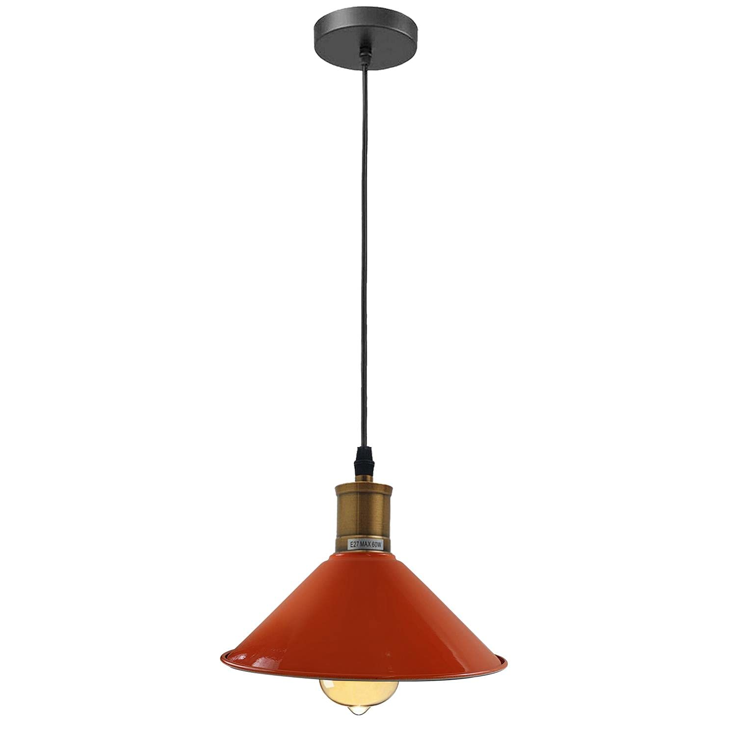 DC VOLTAGE Retro Style Vintage Orange Metal Cone 22cm Ceiling Pendant Lamp Shade Industrial Lighting Easy Fitting E27 Holder Base for Pool Table Light Loft Bar Restaurants