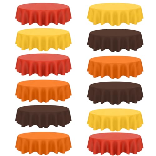 Image of 12 Pcs Fall Plastic Tablecloths, Disposable Round Autumn Table Cover 84 Inch Waterproof Table Covers for Fall Harvest Thanksgiving Day Family Birthday Baby Shower Party Decorations