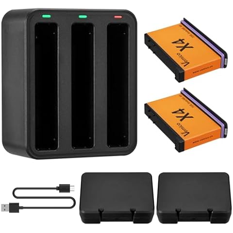 Vemico 360 X4 Batteries Charger Kit with 2500mAh Replacement X4 Batteries X2 and USB-C 3-Channel Charger Hub Compatible with 360 X4 Sport Action Cameras (360 X4) Cover