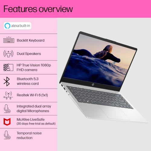 Image of HP 14, AMD Ryzen 3-7320U Laptop (8GB RAM, 512GB SSD), 14 inch /35.6cm, FHD, Win 11, MS Office 2021, Silver, 1.4Kg, Backlit Keyboard, Dual Speakers, em0025AU