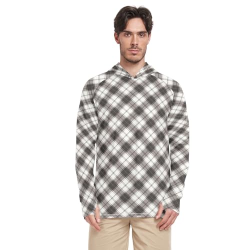 Mens Sun Shirts Protection Long Sleeve Sun Shirt with Hood UPF 50+ Fishing Shirt UV Hooded Rash Guard Plaid Gunmetal Gray2