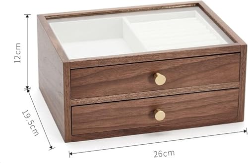 GUHPZA Organizador De Joyas De 2 Capas | Vitrina Rústica De Madera con Ventana Transparente para Collares, Pulseras Y Anillos - imagen 3