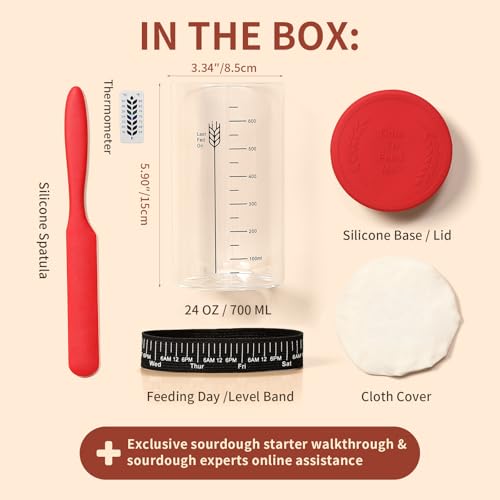 Image of Sourdough Starter Jar Kit, 24 oz Wide Mouth Sour Dough Jars Glass | Sourdough Bread Baking Supplies, Sourdough Tools for Beginners and Pro, Dishwasher-Safe, Borosilicate Glass, 1 Pack