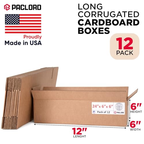 Image of Long Cardboard Boxes 24 inchL x 6 inchW x 6 inchH (Pack of 12) - USA-Made Packing Boxes for Moving, Shipping, or Storage - USPS, UPS, FedEx Approved - Professional Packing Supplies for Moving | USA-Made Packing Boxes for Moving, Shipping, or Storage - USPS, UPS, FedEx Approved - Professional Packing Supplies