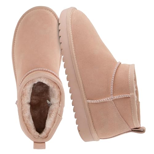 CUSHIONAIRE Hip 2 Genuine Suede Ankle Boots for Women, Cozy Faux Shearling Lining Pull On Winter Womens Boots, PINK 9
