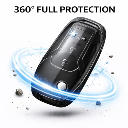Image of JVCV Soft TPU Transparent Black Key Cover Compatible with Ford Endeavour Figo Aspire Freestyle 3 Button Folding Key | Shockproof Protective Case (2 Pack - Transparent Black)