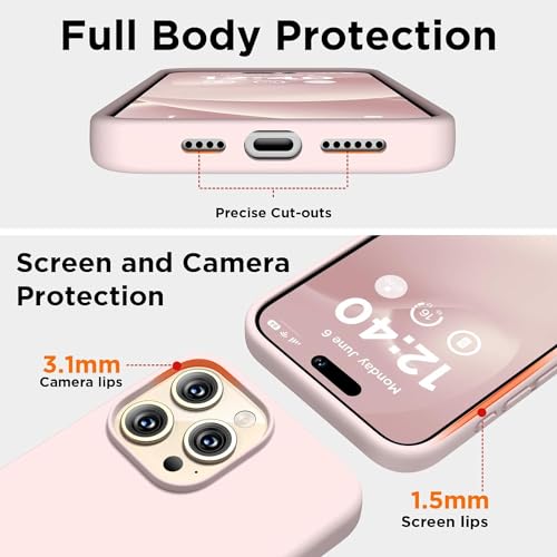 Image of Back Cover for iPhone 13 Pro Case,[Military Shockproof Protection] Liquid Silicone Case with [Soft Anti-Scratch Microfiber Lining for iPhone 13 Pro (Lovely Pink)