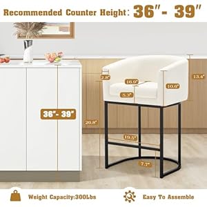 Counter height bar stools set of 2 26 h modern counter stools with barrel backrest and armrest linen upholstered kitchen island bar chairs with black metal framesbeige  urban country home decor