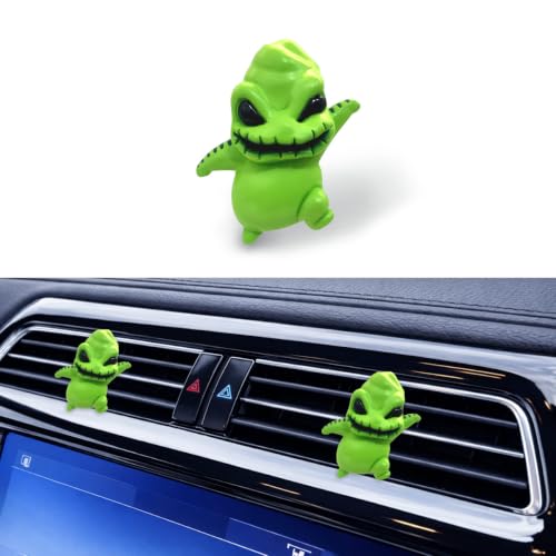 Image of GENANY 3D Resin Green Monster Car Air Freshener Vent Clip, Hand Painted Spooky Monster Figure Design, Dark Fantasy Automotive Freshener, Scary Car Accessories Gift for Horror Fans