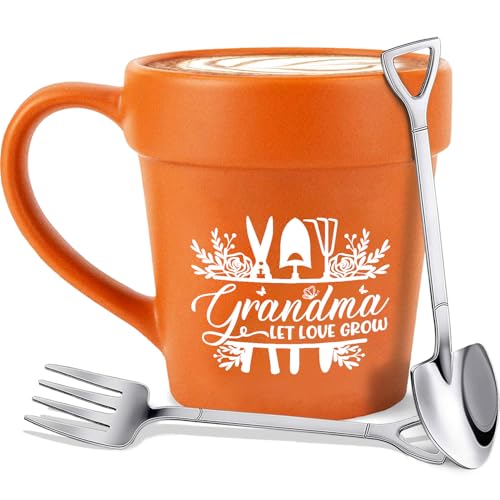 14oz Large Plant Mug With Shovel Spoon & Fork Easily Distracted By Plants Flower Pot Coffee Mug Gardening Mug - Handmade Plant Lover Gifts Idea for Women Grandma Mom Mothers Day Christmas