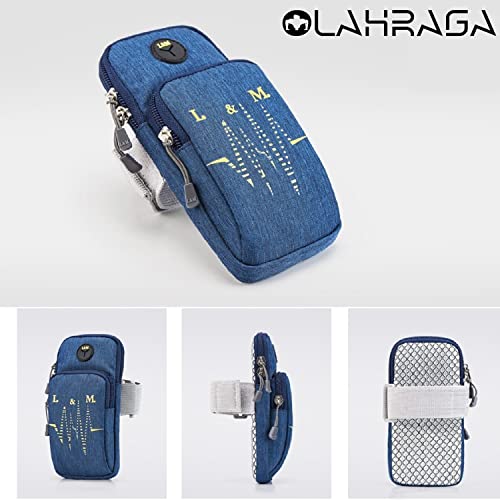 Image of Mini Mobile Arm Bag with Earphone Hole and Adjustable Arm Strap for Men's and Women's Running Fitness Walking Sports Outdoor (Blue)