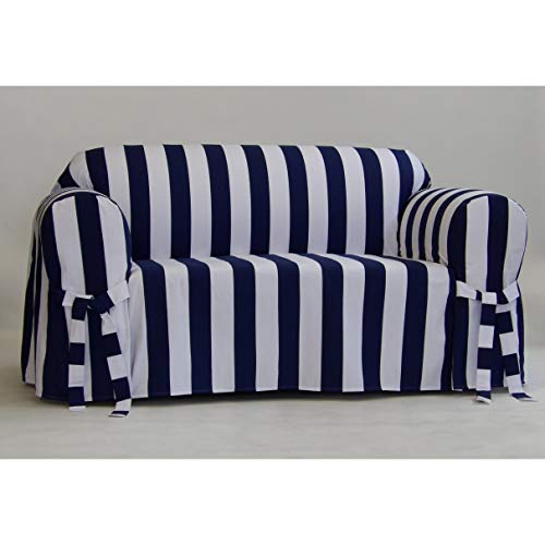 Classic Slipcovers Cabana Stripe One Piece Sofa Slipcover Navy And White Stripe #TOP17