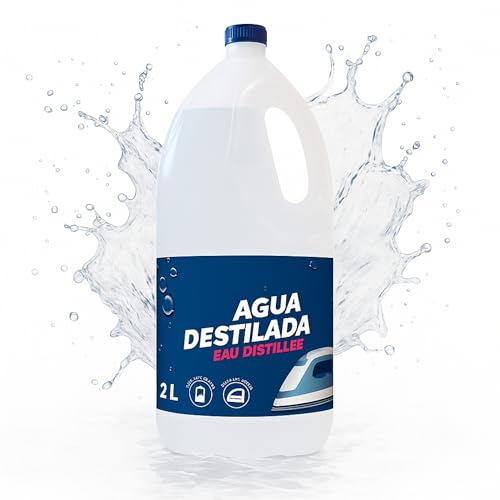 Agua Destilada Desmineralizada Desionizada por Osmosis inversa, Apto para planchas de Vapor, Acumuladores y/o Baterías, Limpiaparabrisas del Coche, Radiadores Coche, Centros de Planchado, 2 litros