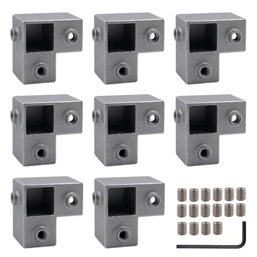 8 piezas Conector de tubo cuadrado de aleación de aluminio de 3 vías en forma de L para conexión de tubería 25x25 mm