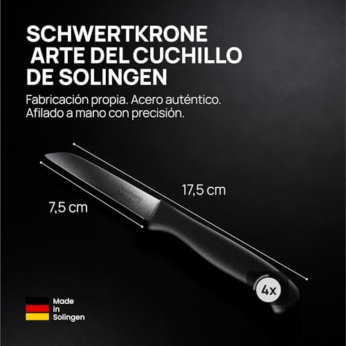 Miniatura 2 de Schwertkrone Solingen - Juego De 4 Cuchillos De Cocina Rectos Verduras, Afilados, Cuchillo De Pelar, Cuchillo Multiusos, Acero Inoxidable