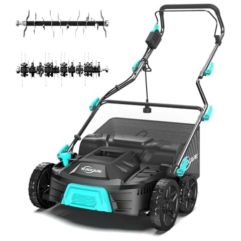 YARDCARE 15Amp Lawn Dethatcher with 5-Position Depth Adjustment, 16-Inch 2-in-1 Dethatcher & Scarifier, 12-Gallon Collection Bag, Foldable Design for Easy Storage, Ideal for Lawn Care Cover