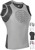 Exxact Sports Protezione toracica da baseball, maglia a compressione imbottita, protezione toracica per softball, protezione sterno per calcio, T ball e lacrosse (grigio, taglia M)